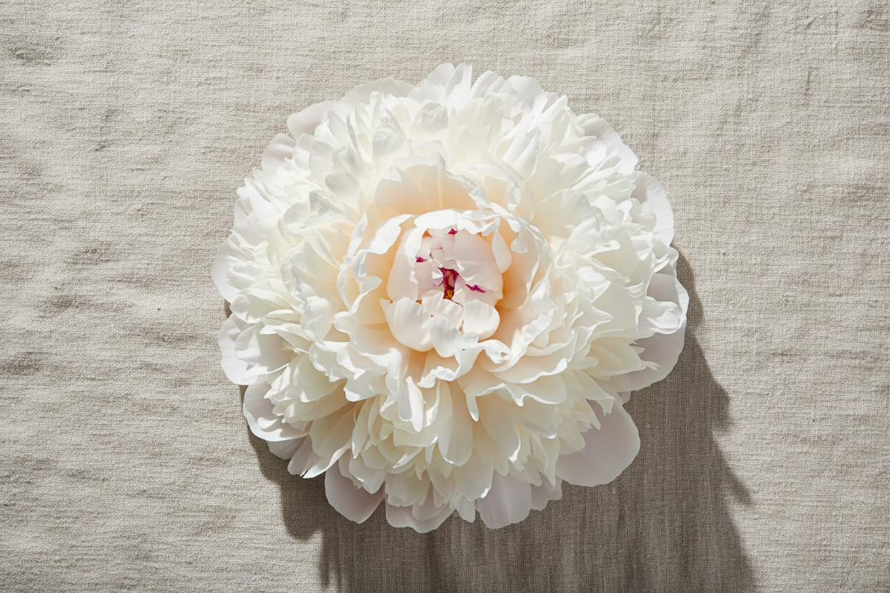 Hero — pivoine seule sur lin